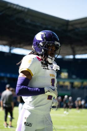 Deutschland: 06.09.2026, The AFLE Gold Bowl 2026 - Panthers Wroclaw vs. Vienna Vikings, Schauinsland-Reisen-Arena (Duisburg): Vienna Vikings Marloshawn Franklin Jr. Duisburg Deutschland Copyright: xMijoxLubecx