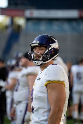 Deutschland: 06.09.2026, The AFLE Gold Bowl 2026 - Panthers Wroclaw vs. Vienna Vikings, Schauinsland-Reisen-Arena (Duisburg): Vienna Vikings Dennis Tasic Duisburg Deutschland Copyright: xMijoxLubecx