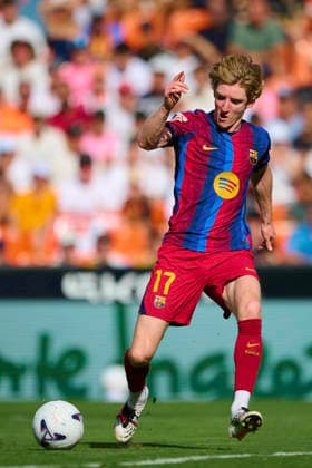 Valencia CF v FC Barcelona, Barca - LaLiga EA Sports 2026 27 VALENCIA, SPAIN - SEPTEMBER 6: Anthony Gordon of FC Barcelona in action during the LaLiga EA Sports 2026 27 match between Valencia CF and FC Barcelona at Mestalla Stadium on September 6, 2026, in Valencia, Spain. (Photo by Francisco Macia Photo Players Images Magara Press) Valencia Mestalla Stadium Spain Copyright: xFranciscoxMaciax