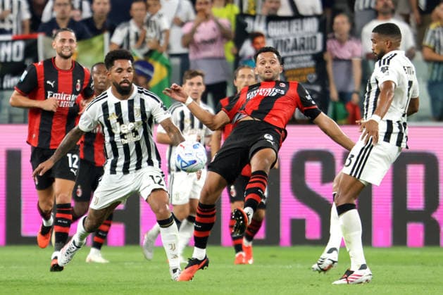 GONCALO RAMOS, Milan, DOUGLAS LUIZ SOARES DE PAULO, GLEISON BREMER, Juventus, Serie A, 2026-27, Juventus vs Milan 1-1, 06-09-2026, Contrasto, Action SERIE A 2026-27 JUVENTUS-MILAN 1-1