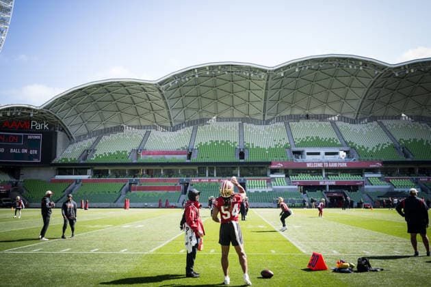 NFL, American Football Herren, USA 49ERS TRAINING, General view of the San Francisco 49ers NFL training session at AAMI Park in Melbourne, Monday, September 7, 2026. ( NO ARCHIVING MELBOURNE VICTORIA AUSTRALIA  Copyright: xCHRISTOPHERxHOPKINSx 20260907160081041692