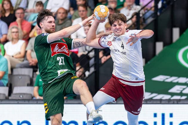 (L-R) Max Staar (GWD Minden, 27) im Zweikampf mit Felix Goettler (TuSEM Essen, 04) GER, GWD Minden vs. TuSEM Essen, Handball, 2. Bundesliga, 2. Spieltag, Spielzeit 2026 2027, 06.09.2026 GER, GWD Minden vs. TuSEM Essen, Handball, 2. Bundesliga, 2. Spieltag, Spielzeit 2026 2027, 06.09.2026 Minden Copyright: xEibner-Pressefoto JanxRollingerx EP_JSK