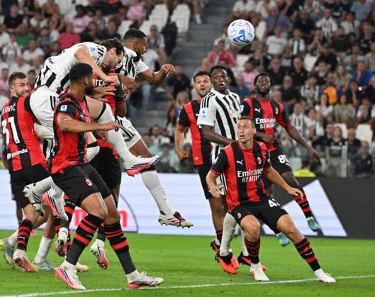 (260907) -- TURIN, Sept. 7, 2026 -- Juventus Federico Gatti (top L) heads to score during a Serie A football match between Juventus and AC Milan in Turin, Italy, Sept. 6, 2026. (Photo by Xinhua) (SP)ITALY-TURIN-FOOTBALL-SERIE A-JUVENTUS VS AC MILAN AlbertoxLingria 