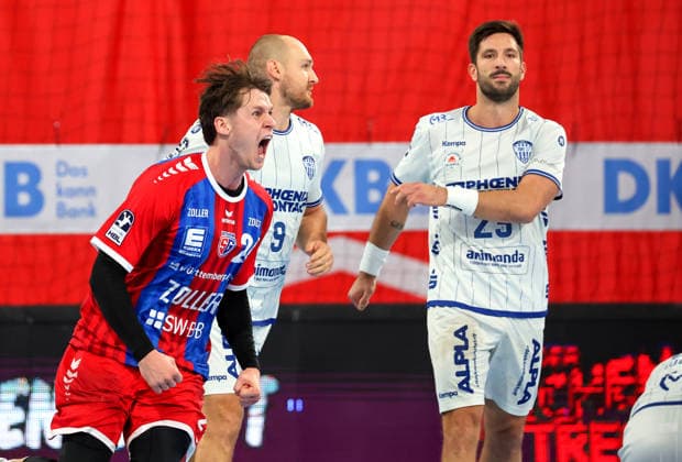 06.09.2026, Deutschland, Bietigheim, Handball Bundesliga, Saison 2026 2027 SG BBM Bietigheim vs. TBV Lemgo, Maxim Orlov (BBM) jubelt, Jubel