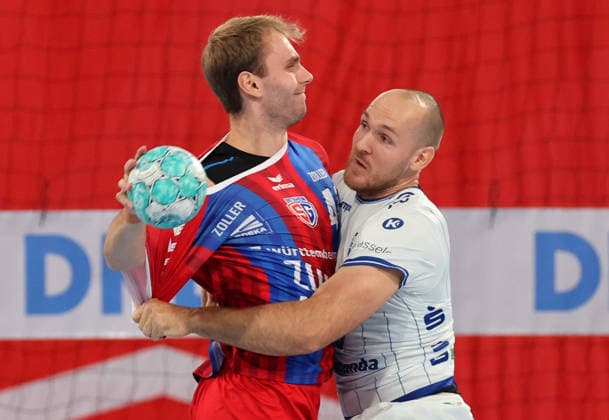 06.09.2026, Deutschland, Bietigheim, Handball Bundesliga, Saison 2026 2027 SG BBM Bietigheim vs. TBV Lemgo, v.l. Mathias Larson (BBM), Christian OÂ Sullivan (TBV)