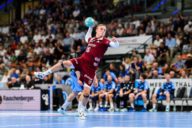TVB Stuttgart - Füchse Berlin Handball: 1. Bundesliga, Herren, Saison 2026 2027, TVB Stuttgart - Füchse Berlin, Porsche Arena. Berlins Tobias Grondahl in Aktion. Stuttgart Porsche Arena Baden-Württemberg Deutschland