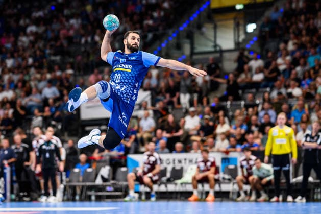 TVB Stuttgart - Füchse Berlin Handball: 1. Bundesliga, Herren, Saison 2026 2027, TVB Stuttgart - Füchse Berlin, Porsche Arena. Stuttgarts Mohamed Darmoul in Aktion. Stuttgart Porsche Arena Baden-Württemberg Deutschland