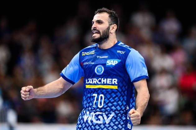 TVB Stuttgart - Füchse Berlin Handball: 1. Bundesliga, Herren, Saison 2026 2027, TVB Stuttgart - Füchse Berlin, Porsche Arena. Stuttgarts Mohamed Darmoul jubelt. Stuttgart Porsche Arena Baden-Württemberg Deutschland