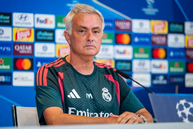 Real Madrid CF Training Session and press conference, PK, Pressekonferenz - UEFA Champions League 2026 27 MADRID, SPAIN - SEPTEMBER 7: Jose Mourinho, head coach of Real Madrid CF, speaks during the press conference on day ahead of the UEFA Champions League 2026 27 League Phase MD1 at Ciudad Real Madrid on September 7, 2026 in Madrid, Spain. Madrid Ciudad Real Madrid Madrid Spain Copyright: xAlbertoxGardinx AGardin_20260907_Foot_Cha_Rea_Mad_PC_0350