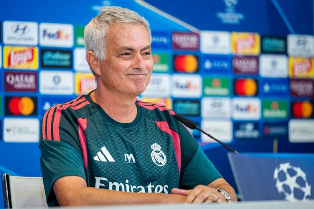 Real Madrid CF Training Session and press conference, PK, Pressekonferenz - UEFA Champions League 2026 27 MADRID, SPAIN - SEPTEMBER 7: Jose Mourinho, head coach of Real Madrid CF, speaks during the press conference on day ahead of the UEFA Champions League 2026 27 League Phase MD1 at Ciudad Real Madrid on September 7, 2026 in Madrid, Spain. Madrid Ciudad Real Madrid Madrid Spain Copyright: xAlbertoxGardinx AGardin_20260907_Foot_Cha_Rea_Mad_PC_0351