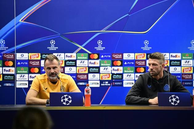 Club Brugge v Aston Villa - UEFA Champions League Media Activities 07 09 2026 BRUGGE, BELGIUM - SEPTEMBER 07 : Leko Ivan head coach of Club Brugge and Mechele Brandon defender of Club Brugge speaking with the media during a pre-match press conference, PK, Pressekonferenz ahead of the UEFA Champions League 2026 27 League Phase MD1 match between Club Brugge and Aston Villa on September 7, 2026 in Brugge, Belgium, 07 09 2026 Brugge Belgium  Copyright: xJanxDexMeuleneirx
