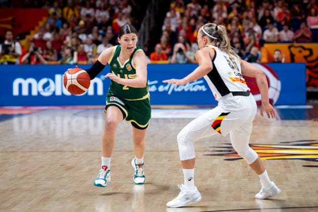 Belgium v Australia: Group C - FIBA Women s Basketball World Cup Germany 2026 Jade Melbourne and Julie Allemand play during the FIBA Women s Basketball World Cup 2026 match between Belgium and Australia in Berlin, Germany, on September 7, 2026. Berlin Germany  Copyright: xMarcinxGolbax originalFilename:golba-belgiumv260907_npf1Y.jpg