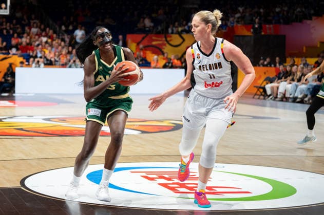 Belgium v Australia: Group C - FIBA Women s Basketball World Cup Germany 2026 Ezi Magbegor and Emma Meesseman play during the FIBA Women s Basketball World Cup 2026 match between Belgium and Australia in Berlin, Germany, on September 7, 2026. Berlin Germany  Copyright: xMarcinxGolbax originalFilename:golba-belgiumv260907_npXGT.jpg