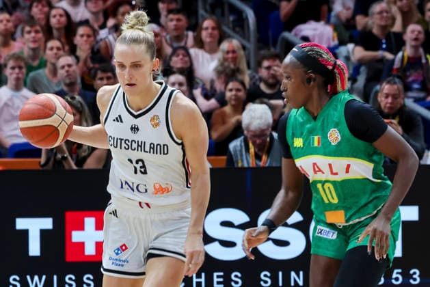 Leonie Fiebich (Germany) und Maimouna Haidara (Mali) battle for the ball during the FIBA Women s Basketball World Cup Germany 2026 group match between Germany and Mali at Berlin Arena on September 7, 2026 in Berlin, Germany. (Photo by Marco Steinbrenner DeFodi Images) -