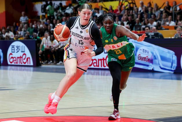 Luisa Geiselsoder (Germany) und Sika Kone (Mali) battle for the ball during the FIBA Women s Basketball World Cup Germany 2026 group match between Germany and Mali at Berlin Arena on September 7, 2026 in Berlin, Germany. (Photo by Marco Steinbrenner DeFodi Images) -