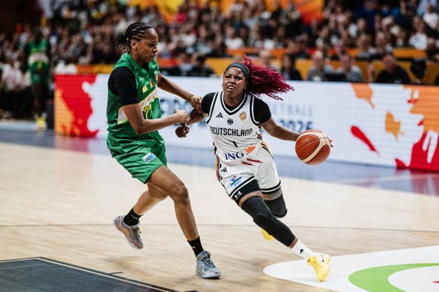 FIBA Women™s Basketball World Cup 2026: Deutschland vs. Mali, 07.09.2026 Alexis Peterson (Deutschland, 1) gegen Diana Balayera (Mali, 77); Basketball, FIBA Women™s Basketball World Cup 2026, Gruppenphase, Gruppe A, 3. Spieltag: Deutschland vs. Mali am 07.09.2026 in der Uber Arena, Berlin Copyright: xBEAUTIFULxSPORTS Tonhäuserx