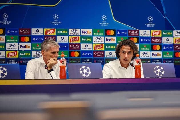 SOCCER - UEFA CL, AEK vs LASK ATHENS,GREECE,07.SEP.26 - SOCCER - UEFA Champions League, AEK Athens vs Linzer ASK, preview, press conference, PK, Pressekonferenz LASK. Image shows head coach Dietmar Kuehbauer (LASK) and Robert Ljubicic (LASK).  GEPAxpictures xManuelxBinder