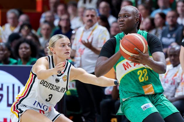 Alexandra Wilke (Germany) und Kamite Elisabeth Dabou (Mali) battle for the ball during the FIBA Women s Basketball World Cup Germany 2026 group match between Germany and Mali at Berlin Arena on September 7, 2026 in Berlin, Germany. (Photo by Marco Steinbrenner DeFodi Images) -