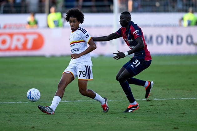 Lecce s Oumar Jacky Ngom in action during the Serie A soccer match between Cagliari Calcio and Lecce at the Unipol Domus in Cagliari, Sardinia - Monday 7th september 2026. - Soccer  Copyright: xGianlucaxZuddas LaPressex