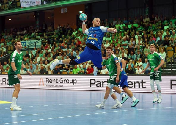 07.09.2026, xovx, Handball Opel Handball-Bundesliga, HSG Wetzlar - ThSV Eisenach v.l. Petter Överby (HSG Wetzlar), Peter Walz (ThSV Eisenach), Niklas Theiß (HSG Wetzlar), Felix Aellen (ThSV Eisenach), Tristan Kirschner (HSG Wetzlar) Wetzlar Buderus Arena Hessen Deutschland (DE)