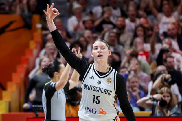 Luisa Geiselsoder (Germany) cheers during the FIBA Women s Basketball World Cup Germany 2026 group match between Germany and Mali at Berlin Arena on September 7, 2026 in Berlin, Germany. (Photo by Marco Steinbrenner DeFodi Images) -