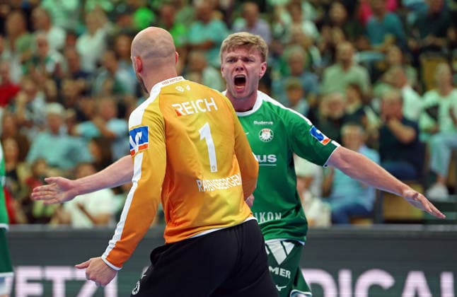 07.09.2026, xovx, Handball Opel Handball-Bundesliga, HSG Wetzlar - ThSV Eisenach v.l. Jubel bei Bart Ravensbergen (HSG Wetzlar) und Tristan Kirschner (HSG Wetzlar) Wetzlar Buderus Arena Hessen Deutschland (DE)