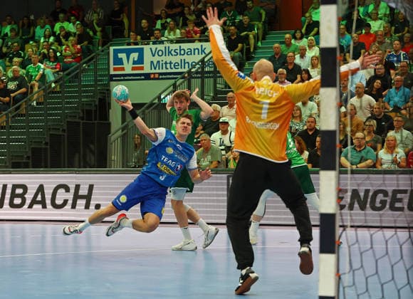 07.09.2026, xovx, Handball Opel Handball-Bundesliga, HSG Wetzlar - ThSV Eisenach v.l. Oskar Joelsson (ThSV Eisenach), Niklas Theiß (HSG Wetzlar), Bart Ravensbergen (HSG Wetzlar), Tristan Kirschner (HSG Wetzlar) Wetzlar Buderus Arena Hessen Deutschland (DE)