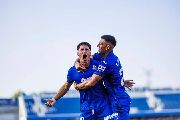 Getafe CF vs Real Club Celta de Vigo - LaLiga EA Sports - 07 09 2026 Martin Satriano of Getafe CF (L) celebrates his goal with Zaid Abner Romero of Getafe CF during the LaLiga EA Sports match between Getafe CF and Real Club Celta de Vigo at Coliseum Stadium on September 07, 2026 in Getafe, Spain. Getafe Spain Copyright: xPabloxGarciaxSacristan PGSxPhotoxAgencyx