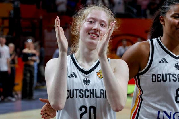 Frieda Buhner (Germany) cheers during the FIBA Women s Basketball World Cup Germany 2026 group match between Germany and Mali at Berlin Arena on September 7, 2026 in Berlin, Germany. (Photo by Marco Steinbrenner DeFodi Images) -