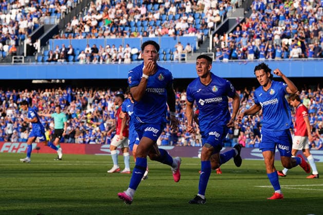 September 7, 2026, Getafe, Madrid, Spain: Martin Satriano of Getafe CF celebrates after scoring his team s first goal during the Spanish League, LaLiga EA Sports, football match played between Getafe CF and RC Celta de Vigo at Coliseum de Getafe stadium on September 07, 2026, in Getafe, Spain. Getafe Spain - ZUMAa181 20260907_zaa_a181_144 Copyright: xDennisxAgyemanx