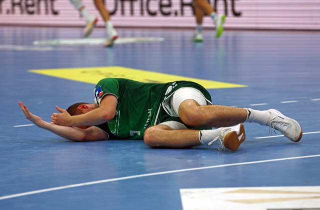 07.09.2026, xovx, Handball Opel Handball-Bundesliga, HSG Wetzlar - ThSV Eisenach Dominik Mappes (HSG Wetzlar) am Boden Wetzlar Buderus Arena Hessen Deutschland (DE)