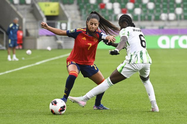 SOCCER - FIFA World Cup, WM, Weltmeisterschaft, Fussball - FIFA U-20 Women? World Cup - Spain vs. Nigeria Photo by IPA ABACAPRESS.COM88245674 - Noe Bejarano (ESP) and Queen Joseph (NGA) during the FIFA U-20 Women s World Cup match between Spain and Nigeria in Sosnowiec, Poland, on September 7, 2026 Sosnowiec Poland  Copyright: xIPAxSport ABACAx