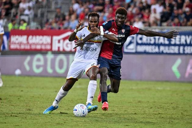 SOCCER - Serie A - Cagliari Calcio vs. US Lecce Photo by IPA ABACAPRESS.COM88247870 - Lassana Coulibaly of US Lecce and Michel Adopo of Cagliari Calcio during the Cagliari Calcio vs. US Lecce Italian Serie A soccer match in Cagliari, Italy, on September 7, 2026 Cagliari Italy  Copyright: xIPAxSport ABACAx