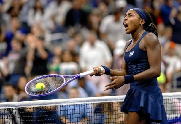 US Open tennis tournament - Day 9 Coco Gauff of the USA celebrates her victory over Iva Jovic of the USA during their women s singles fourth round match at the US Open Tennis Championships at the USTA Billie Jean King National Tennis Center in Flushing Meadows, New York, USA, 07 September 2026. The 2026 US Open tournament runs from 23 August through 13 September. FLUSHING MEADOWS NEW YORK United States  Copyright: xCRISTOBALxHERRERA-ULASHKEVICHx