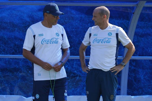 Napoli™s assistant coach Marco Landucci , Napoli™s head coach Massimiliano Allegri During training at the SSC Napoli sports center, Champions League Napoli - Arsenal Castel Volturno (CE) on September 08 , 2026  Copyright: xAlessandroxGarofalo LaPressex