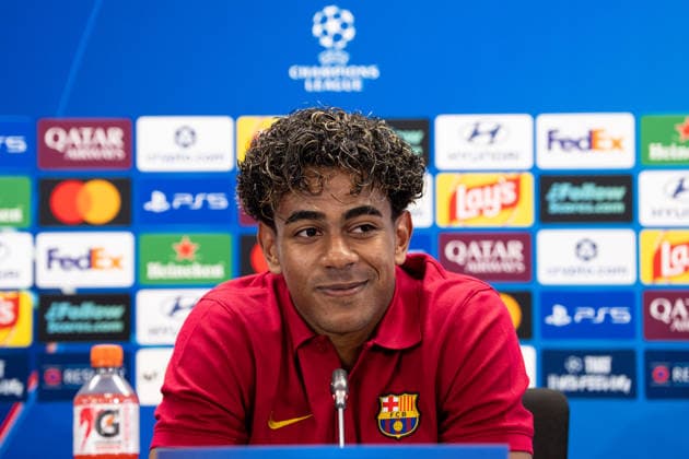 Spain-UEFA Champions League Media Day FC Barcelona, Barca v Feyenoord in Barcelona, Spain. UEFA Champions League media day. FC Barcelona player Lamine Yamal during a press conference, PK, Pressekonferenz ahead of the UEFA Champions League match between FC Barcelona and Feyenoord Rotterdam in Ciutat Esportiva Joan Gamper, Barcelona, Spain, on September 8, 2026. Barcelona Ciutat Esportiva Joan Gamper Barcelona Spain