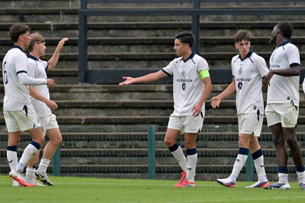 260908 Youth League Club Brugge vs Aston Villa Utku Kurtal (10) of Club Brugge NXT celebrates after scoring the 1-0 goal during the Uefa Youth League matchday 1 game in the League phase in season 2026 - 2027 between Club Brugge KV and Aston Villa on September 8 , 2026 in Roeselare, Belgium. (Photo by David Catry sportpix) Roeselare Schiervelde - The Nest West Flanders Belgium  Copyright: xsportpixxDavidxCatryx