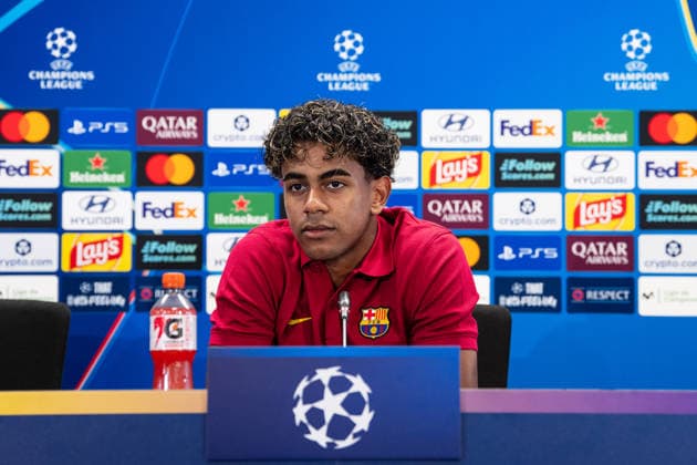 Spain-UEFA Champions League Media Day FC Barcelona, Barca v Feyenoord in Barcelona, Spain. UEFA Champions League media day. FC Barcelona player Lamine Yamal during a press conference, PK, Pressekonferenz ahead of the UEFA Champions League match between FC Barcelona and Feyenoord Rotterdam in Ciutat Esportiva Joan Gamper, Barcelona, Spain, on September 8, 2026. Barcelona Ciutat Esportiva Joan Gamper Barcelona Spain
