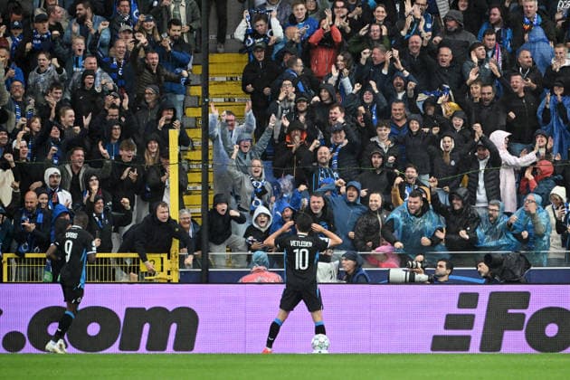 260908 Club Brugge vs Aston Villa Hugo Vetlesen (10) of Club Brugge celebrates after scoring the 1-1 goal during the Uefa Champions League matchday 1 game in the League phase in season 2026 - 2027 between Club Brugge KV and Aston Villa on September 8 , 2026 in Brugge, Belgium. (Photo by Maarten Straetemans Isosport) Brugge Belgium  Copyright: xMaartenxStraetemansx MS1_4428