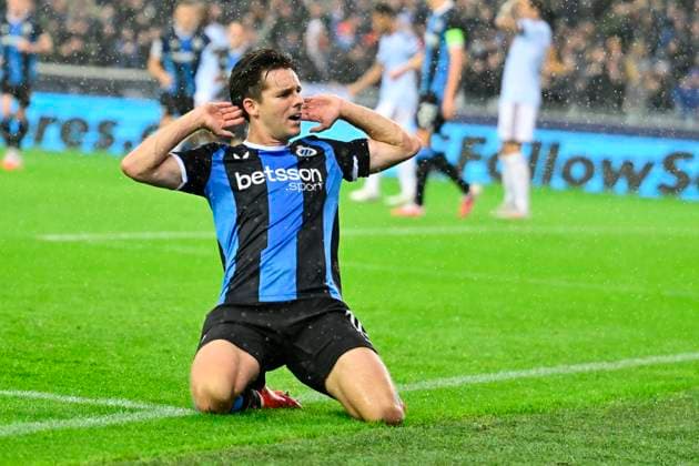 Club Brugge v Aston Villa - UEFA Champions League BRUGGE, BELGIUM - SEPTEMBER 08 : Vetlesen Hugo midfielder of Club Brugge celebrates scoring a goal during the UEFA Champions League 2026 27 League Phase MD1 match between Club Brugge and Aston Villa on September 8, 2026 in Brugge, Belgium, 08 09 2026 Brugge Belgium  Copyright: xJanxDexMeuleneirx