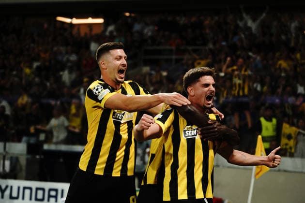 September 8, 2026, Athens, Athens, Greece: RAZVAN MARIN celebrates after scoring AEK AthensÃ¢â‚¬â ¢ opening goal to make it 1Ã¢â‚¬0 .during the UEFA Champions League match between AEK Athens and LASK at the Allwyn Arena in Athens, Greece, on September 8, 2026. Athens Greece - ZUMAa226 20260908_zip_a226_010 Copyright: xGiorgosxArapekosx