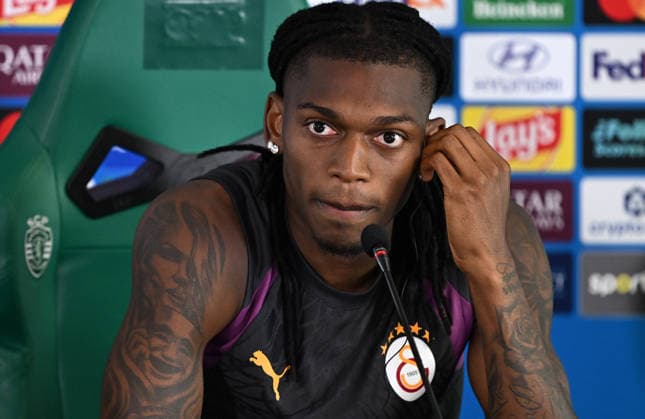 Ahead of Sporting CP - Galatasaray UEFA Champions League LISBON, PORTUGAL - SEPTEMBER 8: Galatasaray head coach Okan Buruk (not seen) and player Rafael Leao answer questions during a press conference, PK, Pressekonferenz at Jose Alvalade Stadium ahead of the UEFA Champions League opening-week match between Sporting and Galatasaray in Lisbon, Portugal, on September 8, 2026. Burak Akbulut Anadolu Lisbon Portugal. Editorial use only. Please get in touch for any other usage.  Copyright: x2026xAnadoluxBurakxAkbulutx
