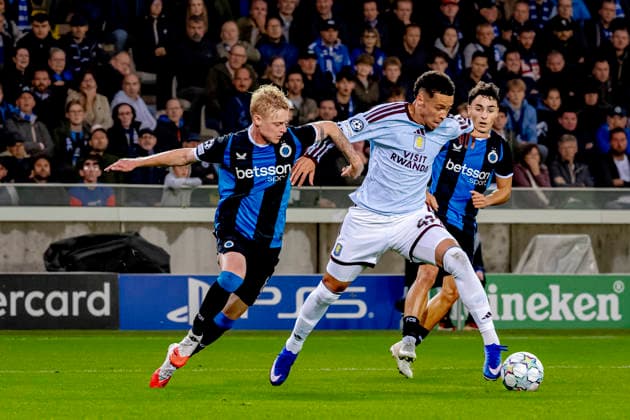 BRUGGE - Club Brugge midfielder Joaquin Seys, Aston Villa FC forward Alysson during the UEFA Champions League match between Club Brugge and Aston Villa at Jan Breydelstadion on 8 September 2026 in Brugge, Belgie. (Photo by DeFodi Images) -