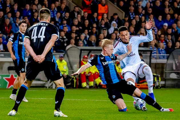 BRUGGE - Club Brugge midfielder Joaquin Seys, Aston Villa FC forward Alysson during the UEFA Champions League match between Club Brugge and Aston Villa at Jan Breydelstadion on 8 September 2026 in Brugge, Belgie. (Photo by DeFodi Images) -