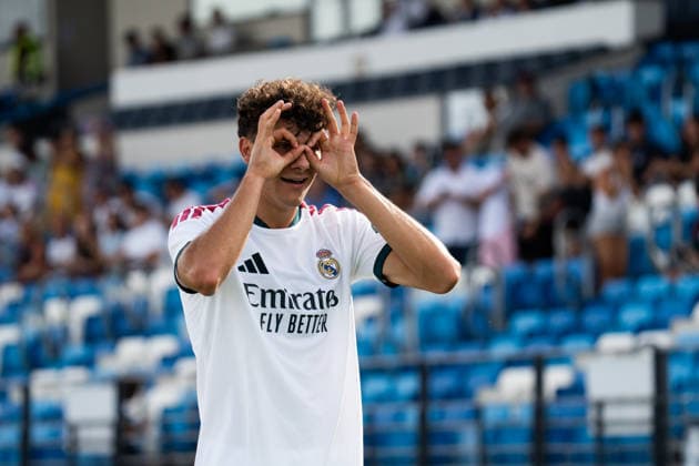 ESP: UEFA Youth League Real Madrid v Inter Milan Fran Santamaria of Real Madrid scores goal and celebrates during UEFA Youth League match between Real Madrid v Inter Milan played at Di Stefano Stadium, Valdebebas, Madrid on September 8 2026 in Spain Madrid Spain Soccer Copyright: xAgenciaxLOFx
