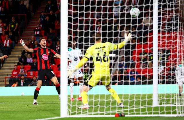 Ryan Christie of AFC Bournemouth scores a goal to make the score 1-0. AFC Bournemouth v Lincoln City, EFL Carabao Cup, Third Round, Football, Vitality Stadium, Bournemouth, UK - 08 Sep 2026Bournemouth Vitality Stadium United Kingdom EDITORIAL USE ONLY No use with unauthorised audio, video, data, fixture lists, club league logos or live services. Online in-match use limited to 120 images, no video emulation. No use in betting, games or single club league player publications. Copyright: xJamesxMarsh Shutterstockx 17140168ai