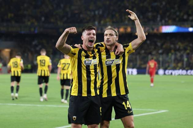 UEFA Champions League - AEK Athens FC vs LASK - Razvan Marin of AEK Athens FC celebrate after scoring the 1-0 during the UEFA Champions League League phase Matchday 1 soccer match between AEK Athens FC and LASK in AEK Arena, Athens, Greece, on 8 September 2026. IMAGO ONE INCH PRODUCTIONS ATHENS GREECE Copyright: xONExINCHxPRODUCTIONSx 7080040