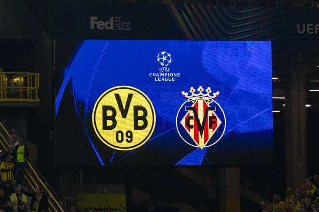 Dortmund, Deutschland 08. September 2026: UEFA Champions League - 2026 2027 - Ligaphase - Sp. 1 - Borussia Dortmund gegen FC Villarreal Im Bild: Anzeigetafel Videoleinwand mit der offiziellen Spielpaarung - Borussia Dortmund - FC Villarreal Signal Iduna Park Nordrhein Westfalen Copyright: xFotostandx xZeisingx