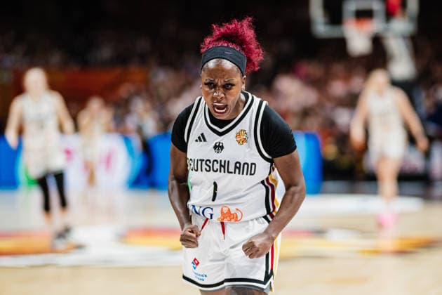 FIBA Women™s Basketball World Cup 2026: Deutschland vs. Südkorea, 08.09.2026 Alexis Peterson (Deutschland, 1) jubelt, JUBEL, schreit, ruft; Basketball, FIBA Women™s Basketball World Cup 2026, Final Phase, Qualifikation fürs Viertelfinale: Deutschland vs. Südkorea am 08.09.2026 in der Uber Arena, Berlin Copyright: xBEAUTIFULxSPORTS Tonhäuserx