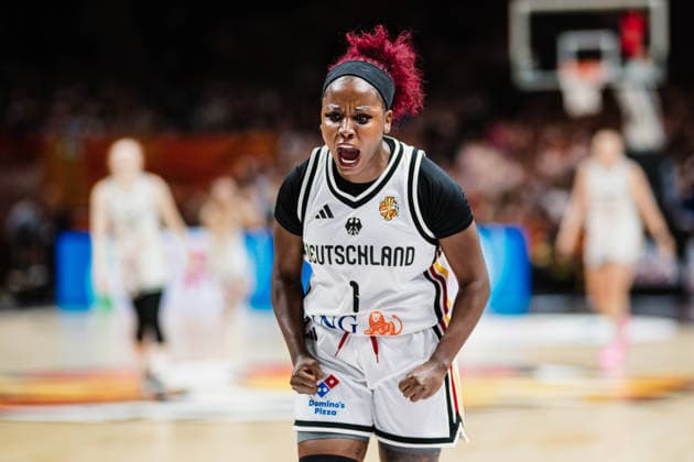 FIBA Women™s Basketball World Cup 2026: Deutschland vs. Südkorea, 08.09.2026 Alexis Peterson (Deutschland, 1) jubelt, JUBEL, schreit, ruft; Basketball, FIBA Women™s Basketball World Cup 2026, Final Phase, Qualifikation fürs Viertelfinale: Deutschland vs. Südkorea am 08.09.2026 in der Uber Arena, Berlin Copyright: xBEAUTIFULxSPORTS Tonhäuserx